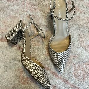 Marc Fisher Gray and White Patterned Heels